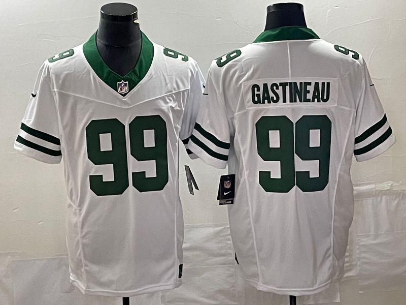 Men New York Jets 99 Gastineau White Nike Throwback Vapor Limited NFL Jersey